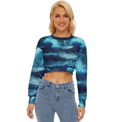 Moonlight High Tide Storm Tsunami Waves Ocean Sea Lightweight Long Sleeve Sweatshirt by uniart180623