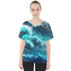 Thunderstorm Tsunami Tidal Wave Ocean Waves Sea V-neck Dolman Drape Top by uniart180623