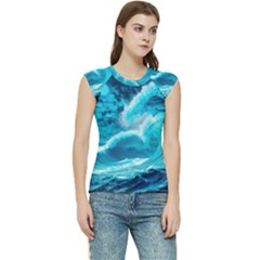 Ai Generated Waves Ocean Sea Tsunami Nautical Sea Women s Raglan Cap Sleeve Tee by uniart180623