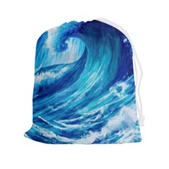 Tsunami Tidal Wave Ocean Waves Sea Nature Water Blue Painting Drawstring Pouch (2xl) by uniart180623