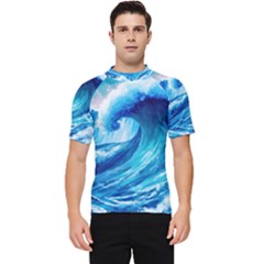 Tsunami Tidal Wave Ocean Waves Sea Nature Water Blue Painting Men s Short Sleeve Rash Guard by uniart180623