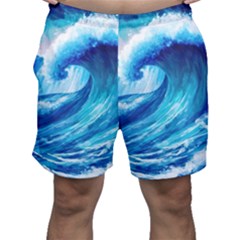 Tsunami Tidal Wave Ocean Waves Sea Nature Water Blue Painting Men s Shorts by uniart180623