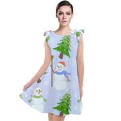 New Year Christmas Snowman Pattern, Tie Up Tunic Dress by uniart180623