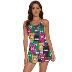 Cat Funny Colorful Pattern 2-in-1 Flare Activity Dress by uniart180623