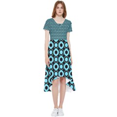 Mazipoodles Blue Donuts Polka Dot High Low Boho Dress by Mazipoodles