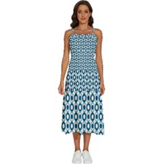 Mazipoodles Dusty Duck Egg Blue White Donuts Polka Dot Sleeveless Shoulder Straps Boho Dress by Mazipoodles