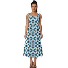 Mazipoodles Dusty Duck Egg Blue White Donuts Polka Dot Square Neckline Tiered Midi Dress by Mazipoodles