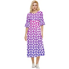 Mazipoodles Pink Purple White Gradient Donuts Polka Dot  Double Cuff Midi Dress by Mazipoodles