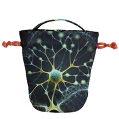 Ai Generated Neuron Network Connection Drawstring Bucket Bag by Ravend