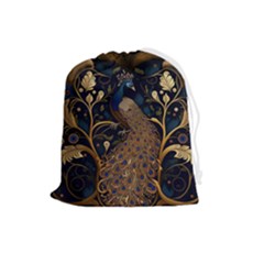 Peacock Plumage Bird Decorative Pattern Graceful Drawstring Pouch (large) by Ravend