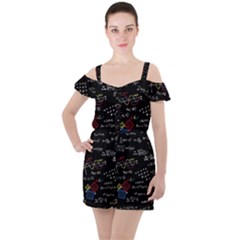 Black Background With Text Overlay Mathematics Formula Board Ruffle Cut Out Chiffon Playsuit by uniart180623