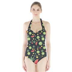 Watermelon Berries Patterns Pattern Halter Swimsuit by uniart180623