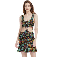 Cartoon Monster Pattern Abstract Background Velour Cutout Dress by uniart180623