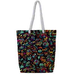 Cartoon Monster Pattern Abstract Background Full Print Rope Handle Tote (small) by uniart180623