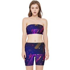 Colorful Abstract Background Creative Digital Art Colorful Geometric Artwork Stretch Shorts And Tube Top Set by uniart180623