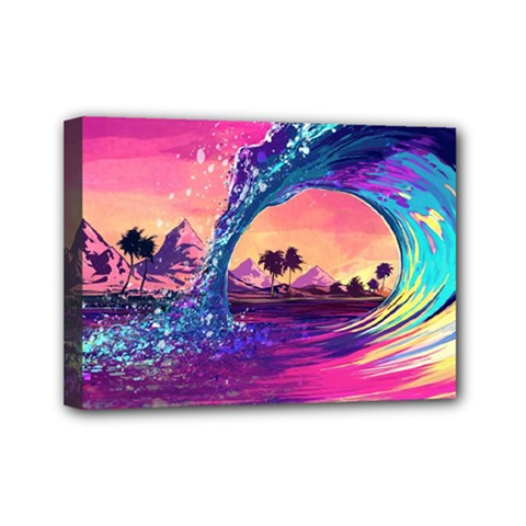 Retro Wave Ocean Mini Canvas 7  X 5  (stretched) by uniart180623