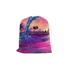 Retro Wave Ocean Drawstring Pouch (medium) by uniart180623