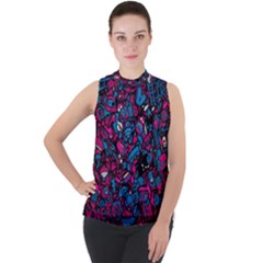 Grafitti Graffiti Abstract Artwork Digital Mock Neck Chiffon Sleeveless Top by uniart180623