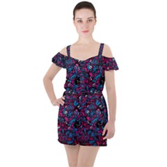 Grafitti Graffiti Abstract Artwork Digital Ruffle Cut Out Chiffon Playsuit by uniart180623