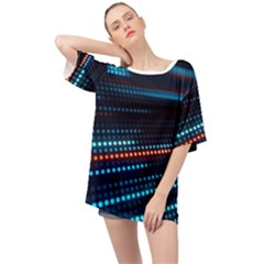 Orange Blue Dot Dots Lines Abstract Digital Art Oversized Chiffon Top by uniart180623