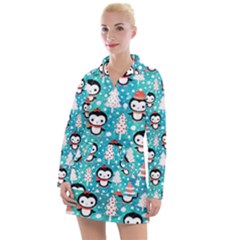 Blue Penguin Pattern Christmas Women s Long Sleeve Casual Dress by uniart180623