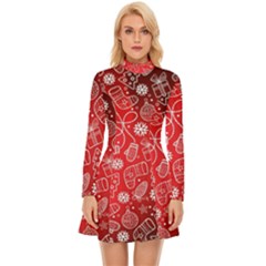 Christmas Pattern Red Long Sleeve Velour Longline Dress by uniart180623