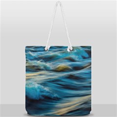 Waves Abstract Full Print Rope Handle Tote (large) by uniart180623