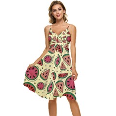 Watermelon Pattern Slices Fruit Sleeveless Tie Front Chiffon Dress by uniart180623