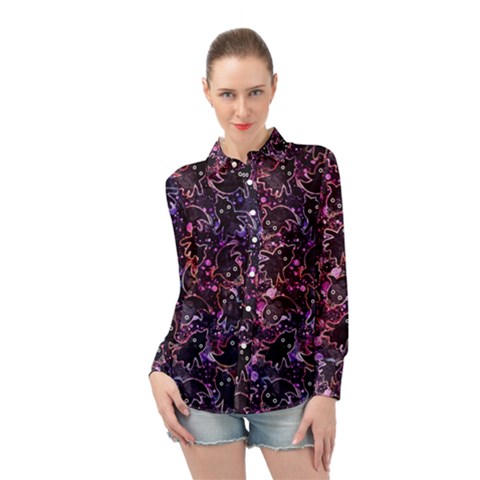 Fun Spooky Cute Ghosts Adoxali Halloween Long Sleeve Chiffon Shirt by uniart180623