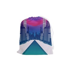 Retro Cityscape Artist Artwork Digital Art Drawstring Pouch (medium) by uniart180623
