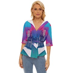 Retro Cityscape Artist Artwork Digital Art Lightweight Drawstring Hooded Top by uniart180623