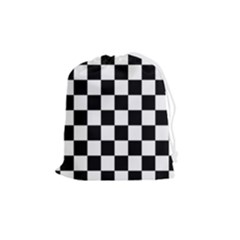 Black White Checker Pattern Checkerboard Drawstring Pouch (medium) by uniart180623