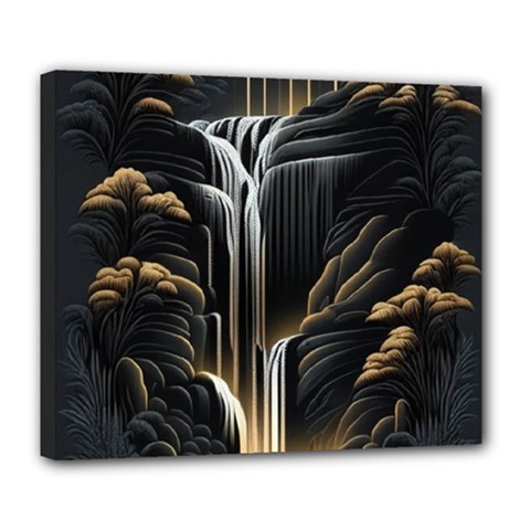 Waterfall Water Nature Springs Deluxe Canvas 24  X 20  (stretched) by Simbadda
