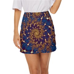 Fractal Spiral Art Pattern Blue Design Mini Front Wrap Skirt by Simbadda