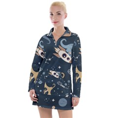 Space Theme Art Pattern Design Wallpaper Women s Long Sleeve Casual Dress by Simbadda