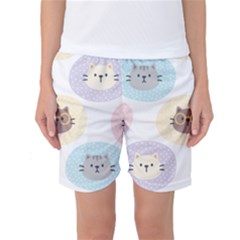 Cute Cat Seamless Pattern Background Women s Basketball Shorts by Simbadda
