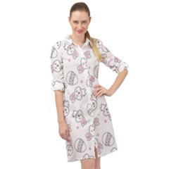 Cute Pattern With Easter Bunny Egg Long Sleeve Mini Shirt Dress by Simbadda