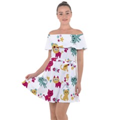 Pattern With Cute Cats Off Shoulder Velour Dress by Simbadda