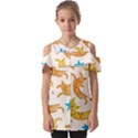 Cute Cats Seamless Pattern With Stars Funny Drawing Kittens Fold Over Open Sleeve Top View1
