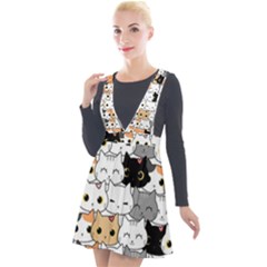 Cute Cat Kitten Cartoon Doodle Seamless Pattern Plunge Pinafore Velour Dress by Simbadda