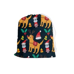 Funny Christmas Pattern Background Drawstring Pouch (large) by Simbadda