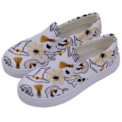 Funny Hand Drawn Halloween Pattern Kids  Canvas Slip Ons by Simbadda