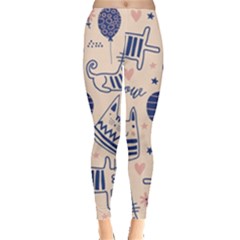 Cute Cats Doodle Seamless Pattern With Funny Characters Everyday Leggings  by Simbadda