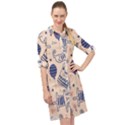 Cute Cats Doodle Seamless Pattern With Funny Characters Long Sleeve Mini Shirt Dress View1