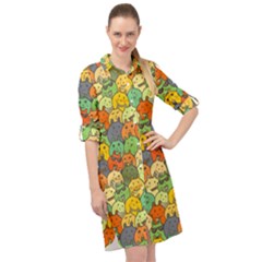 Seamless Pattern With Doodle Bunny Long Sleeve Mini Shirt Dress by Simbadda
