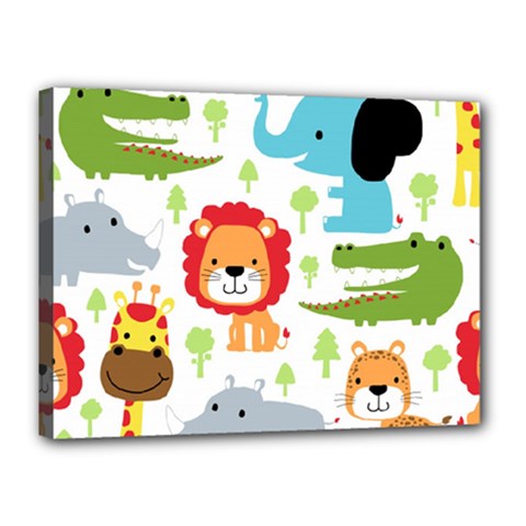 Seamless Pattern Vector With Animals Cartoon Canvas 16  X 12  (stretched) by Simbadda