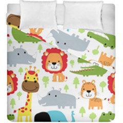 Seamless Pattern Vector With Animals Cartoon Duvet Cover Double Side (king Size) by Simbadda