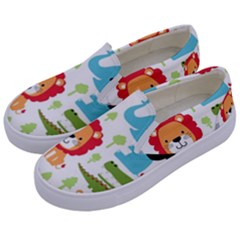 Seamless Pattern Vector With Animals Cartoon Kids  Canvas Slip Ons by Simbadda