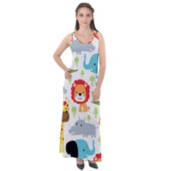 Seamless Pattern Vector With Animals Cartoon Sleeveless Velour Maxi Dress by Simbadda