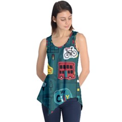 Seamless Pattern Hand Drawn With Vehicles Buildings Road Sleeveless Tunic by Simbadda